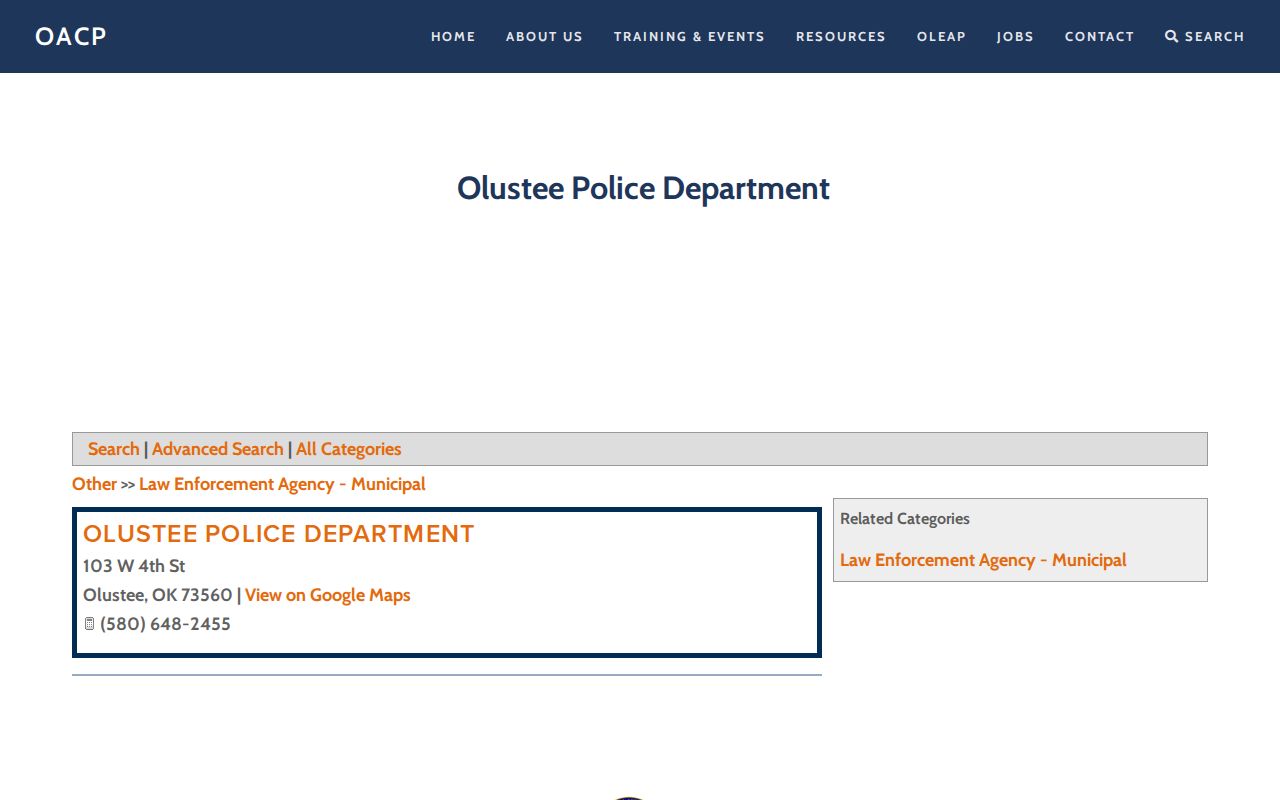 Jackson County Olustee Police Department booking-record contact listing